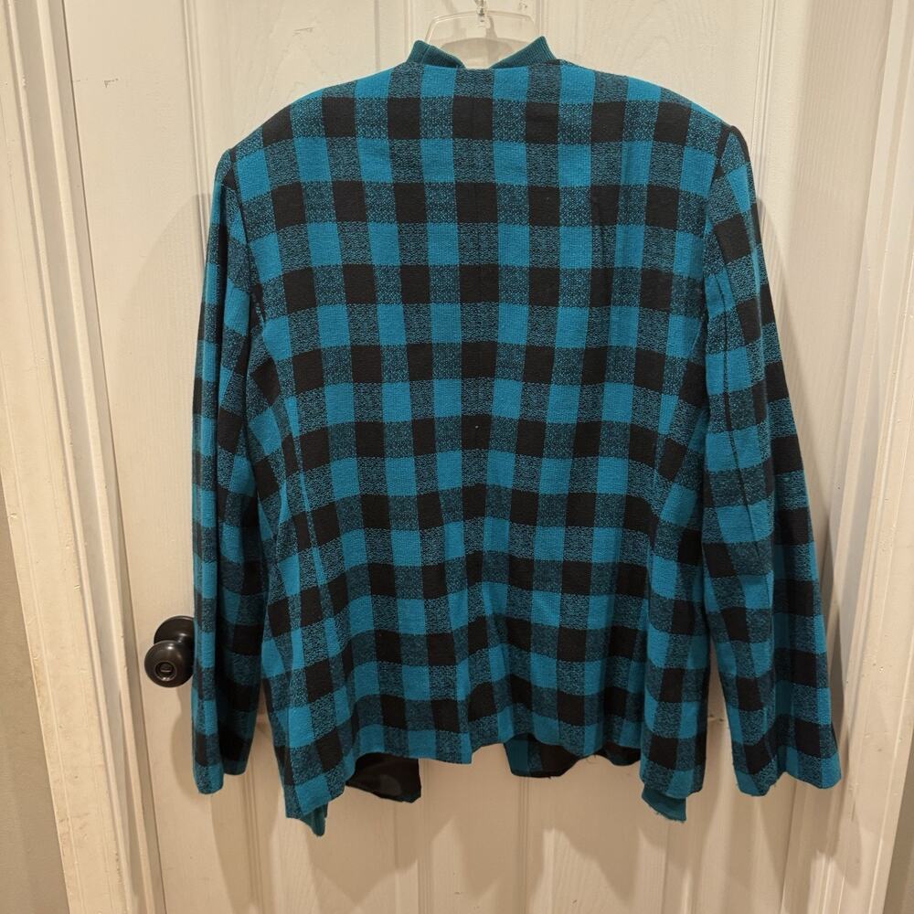 VTG Joan Leslie 2 pc Blazer & Sweater Set Teal Black Plaid Jacket Plus Size 18 - Picture 3 of 12